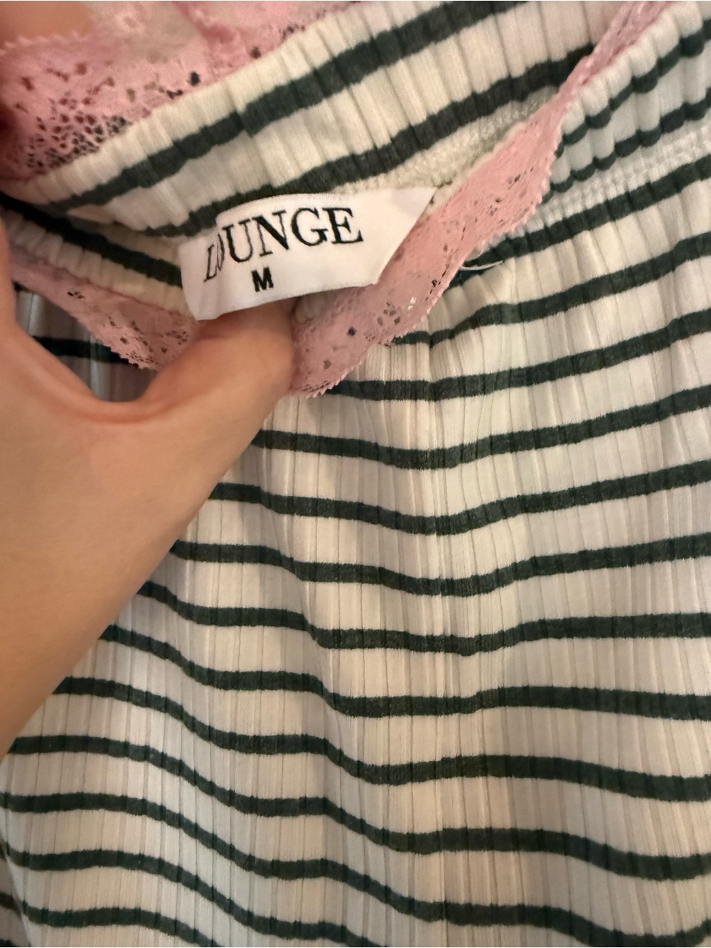 Lounge Striped Pajama Set with Pink Lace Trim - Picture 7 of 7